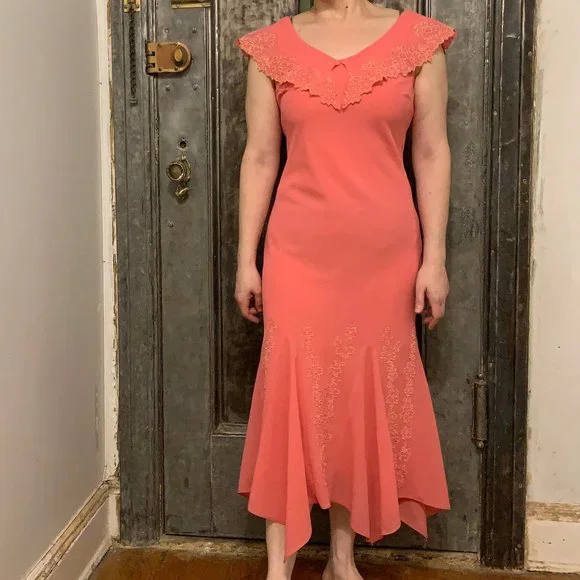 Vintage Dresses Vintage 9s Modern Touch Pink Corral Collared